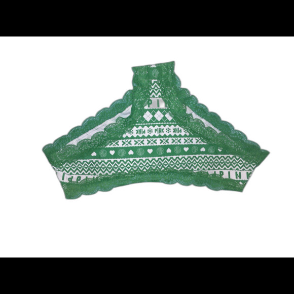 Victoria's Secret Pink  XXL Green Lace-Trimmed Holiday Print Hipster NWT - Picture 5 of 5